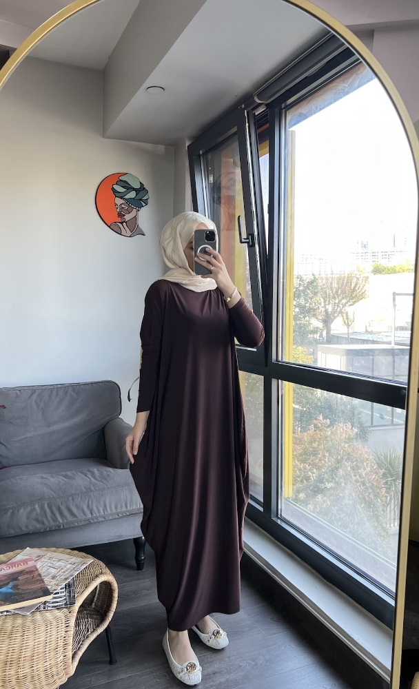 Resim Salaş sandy elbise Kahve